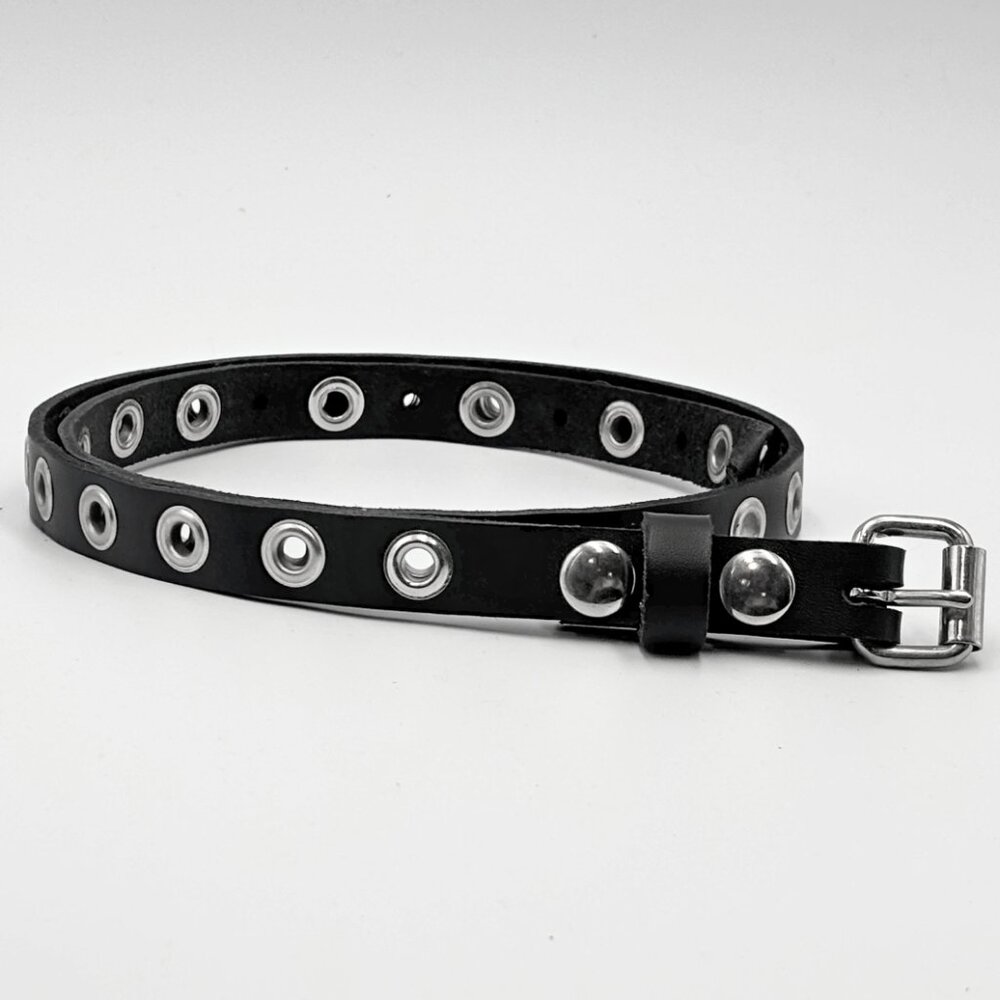 1-Row Grommet Punk Rock Black Leather Belt by Nemesis Leather - New Deadstock